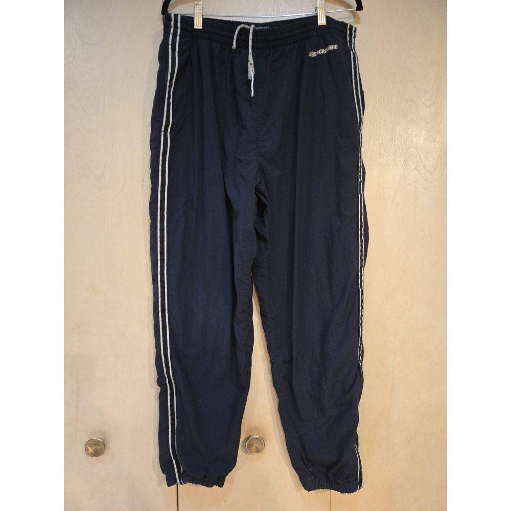 Vintage Abercrombie & Fitch Track Pants Mens L Navy Nylon Lined Stripe Zip Ankle